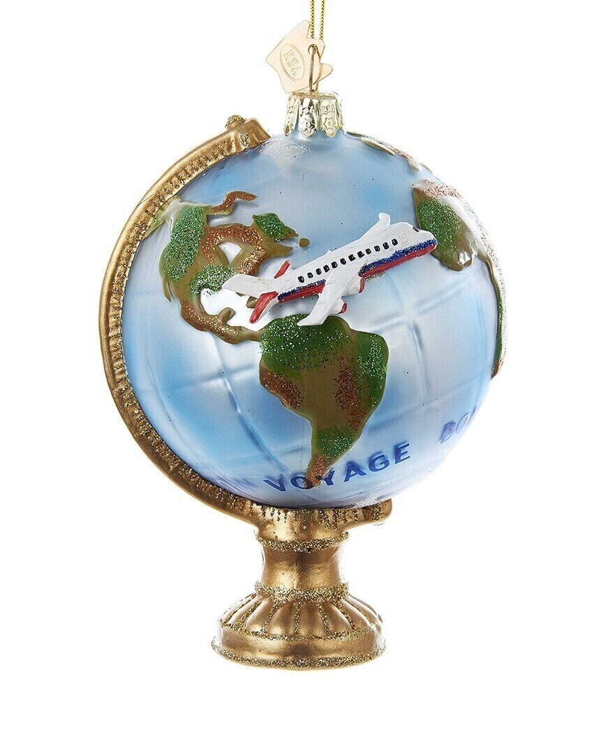 Kurt Adler 4.5In Noble Gems Travel Globe With Airplane Ornament Multicolor