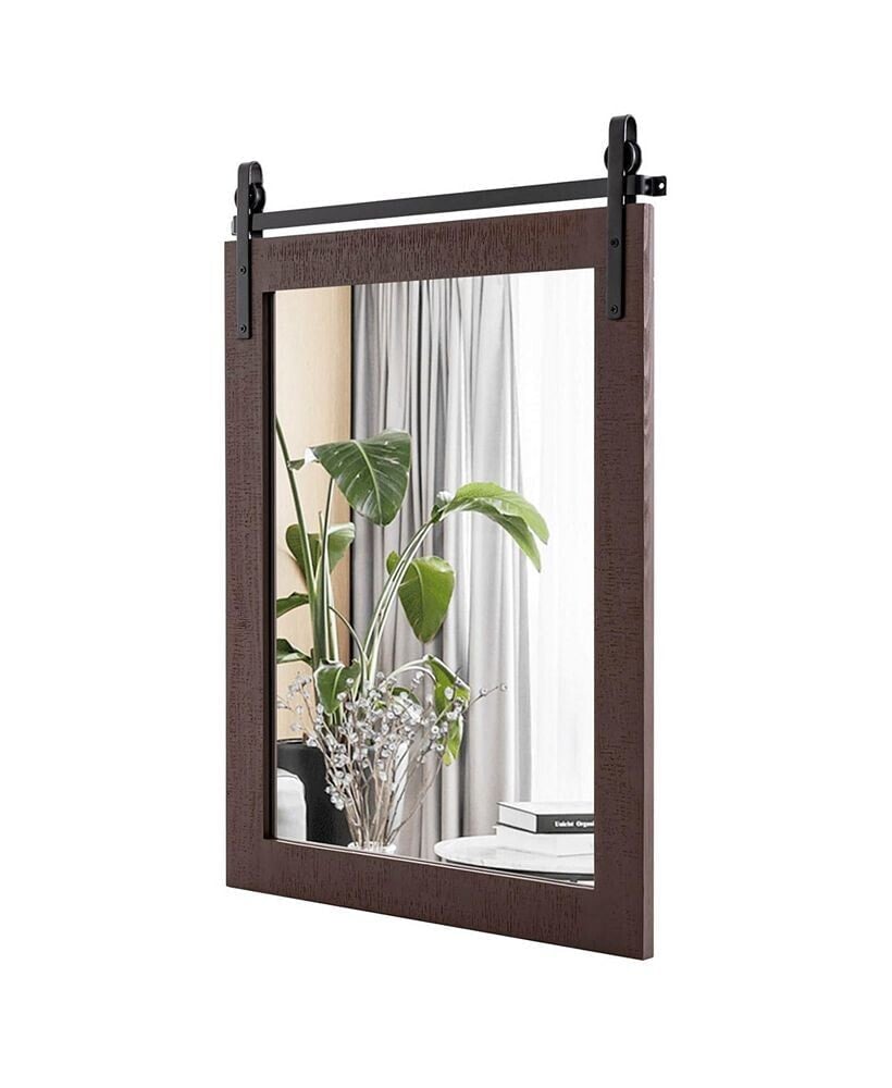 Costway 30''x22'' Wall Mount Mirror Decor Vanity Mirror Wood Frame Barn Door Style