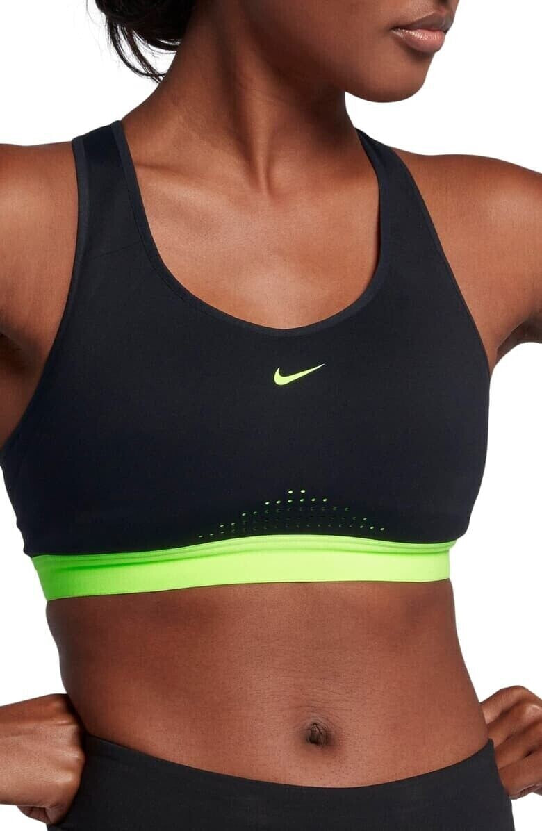 Nike 187820 Womens High-Support Compression Sports Bra Black/Volt Glow Size S