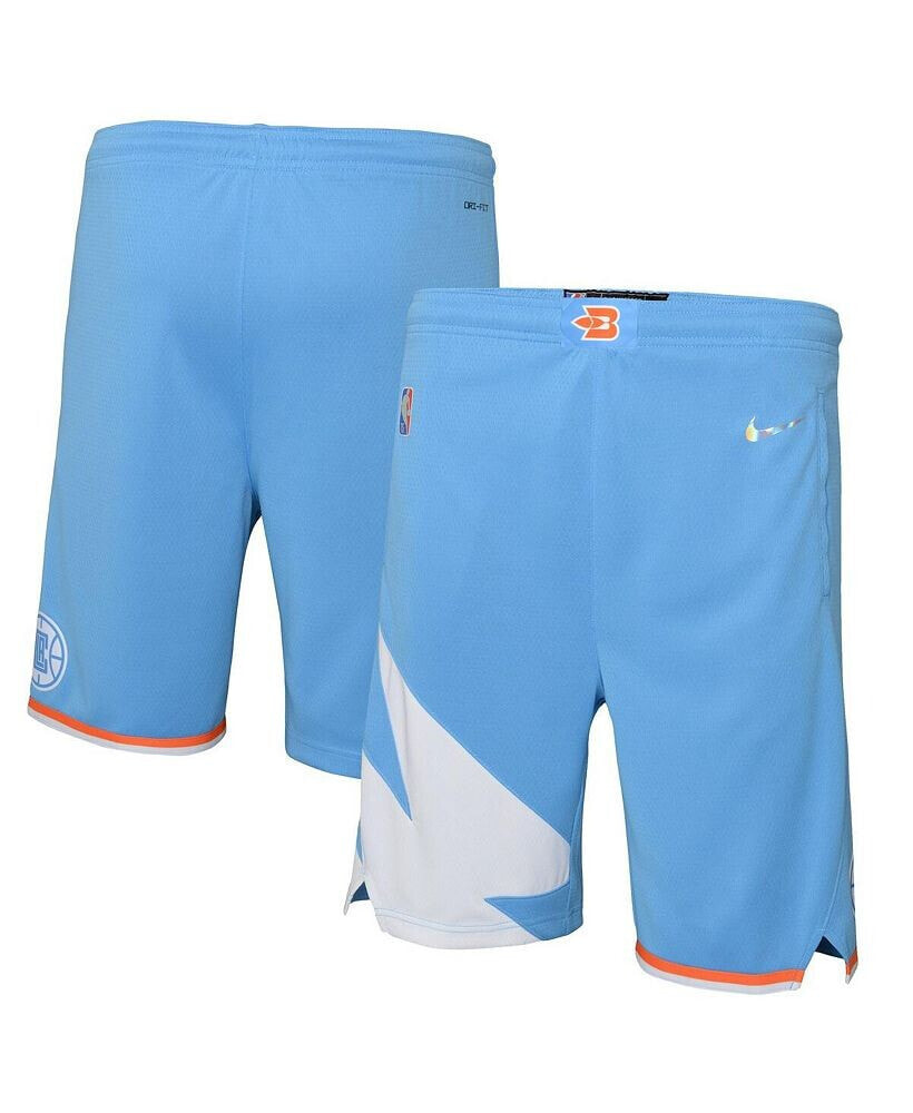 Nike big Boys Light Blue LA Clippers 2021/22 City Edition Courtside Swingman Shorts