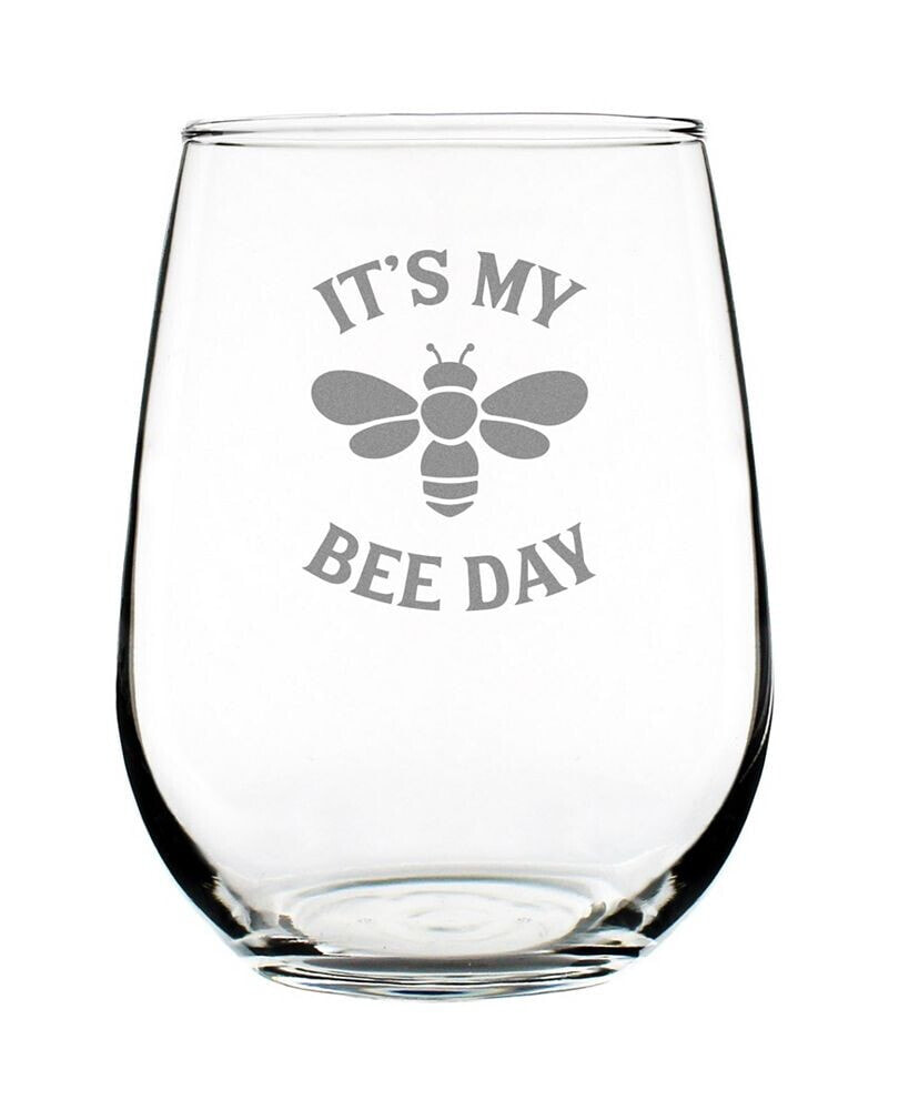 Bevvee bee Day Happy Birthday Gifts Stem Less Wine Glass, 17 oz