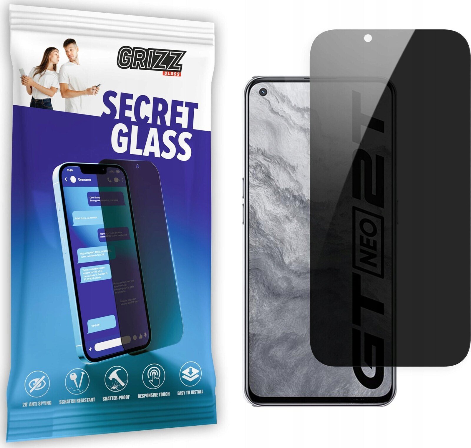 GrizzGlass Szkło prywatyzujące GrizzGlass SecretGlass Realme GT 2 Pro 5G