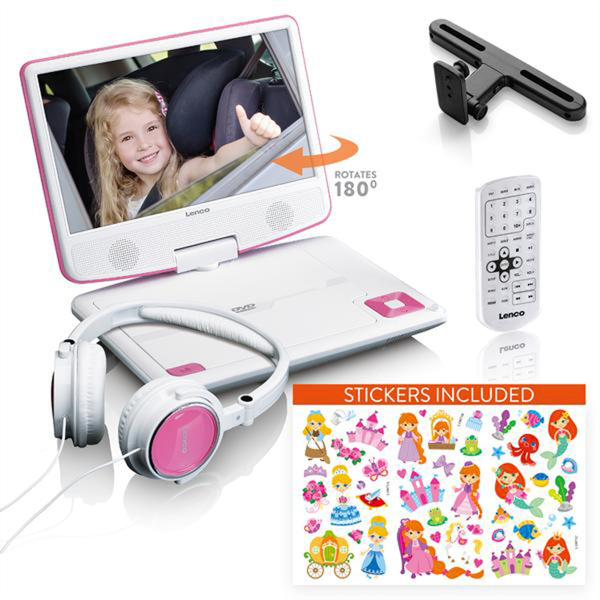Lenco DVP-920 portabler DVD-Player pink 9 Display USB CD MP3 - DVD Player - MP3