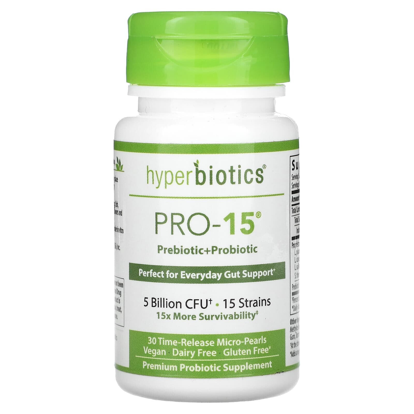 Pro-15, Prebiotic + Probiotic, 5 Billion CFU, 30 Time-Release Micro-Pearls