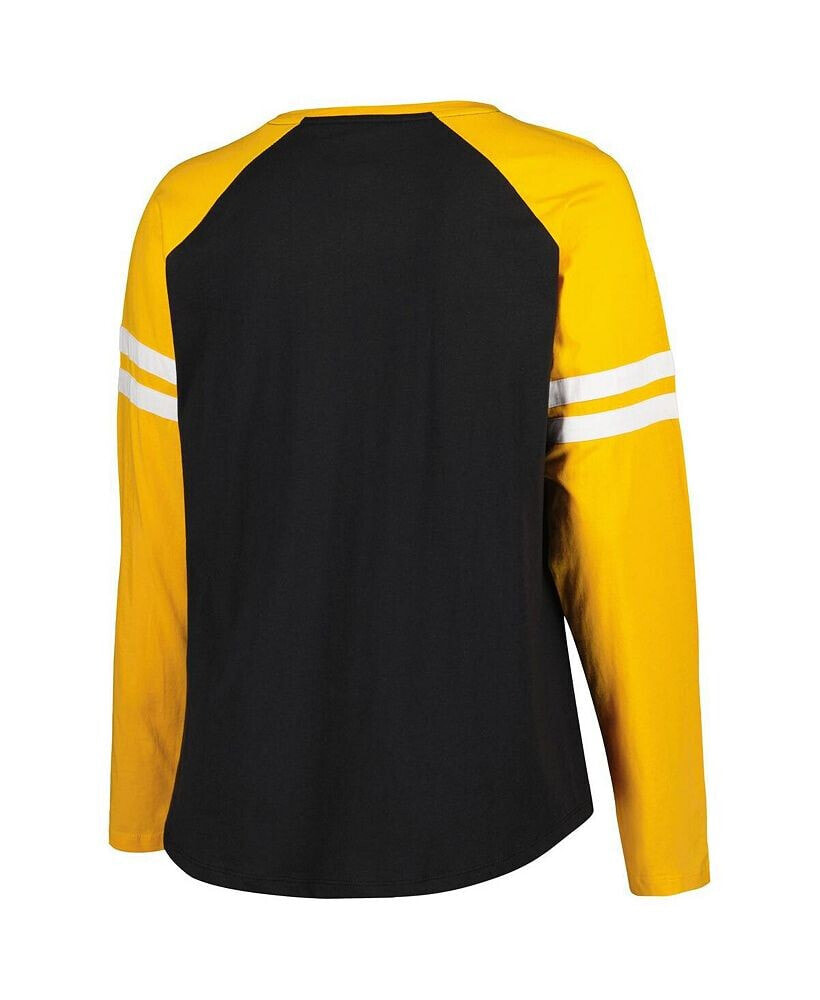 Women's Branded Black, Gold Pittsburgh Steelers Plus Size True to Form Lace- Up V-Neck Raglan Long Sleeve T-shirt Fanatics Цвет: Черный; Размер: 2X  купить от 6460 рублей в интернет-магазине , женские блузки и