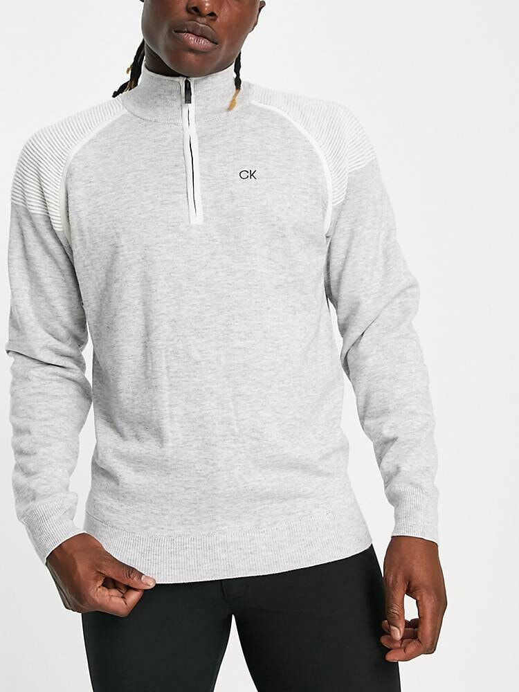 Calvin Klein Golf – Gefüttertes Sweatshirt mit kurzem 1/4-Reißverschluss mit geripptem Detail in Hellgrau