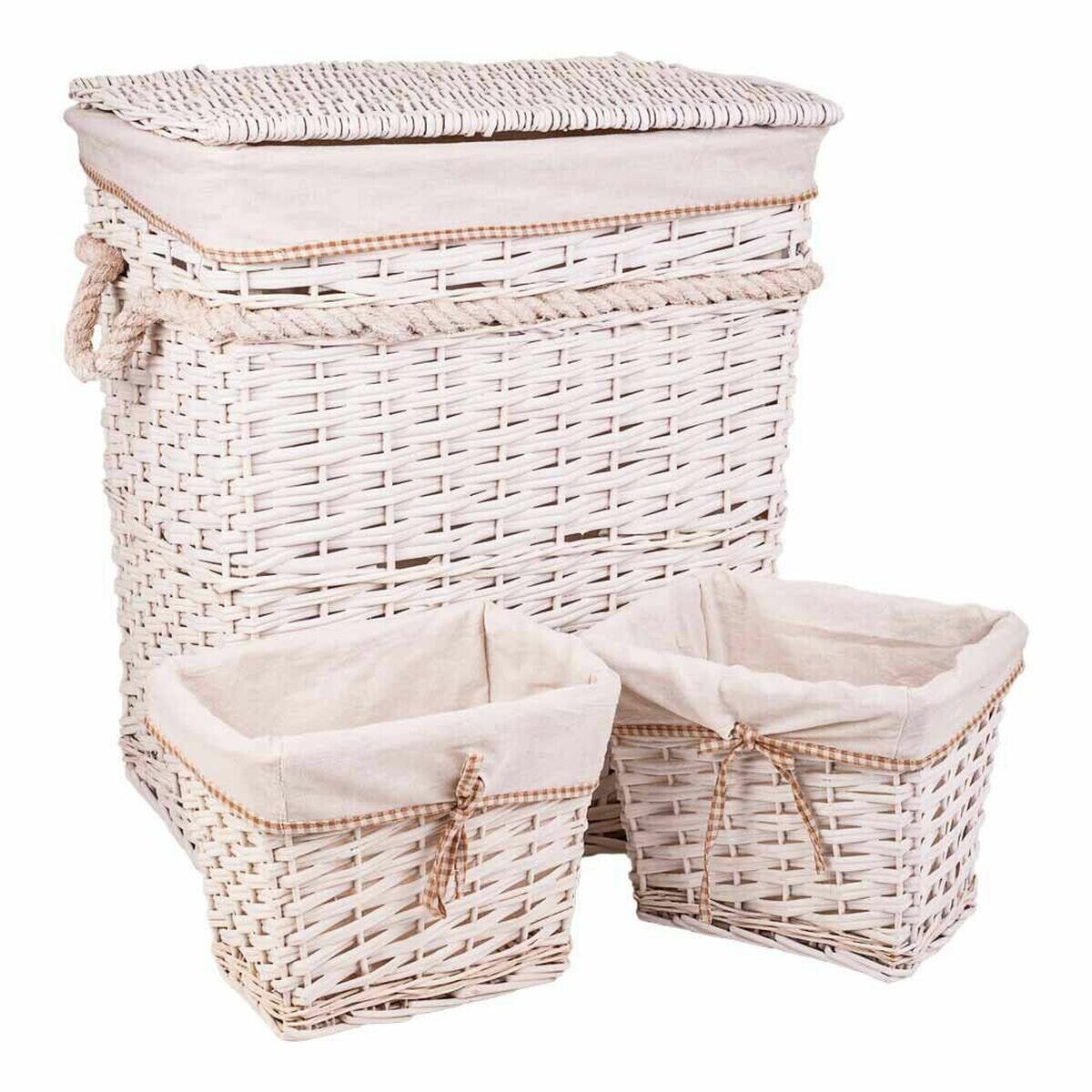 Set of Baskets Alexandra House Living White wicker Willow wood 41 x 63 x 55 cm 30 x 22 x 24 cm 3 Pieces