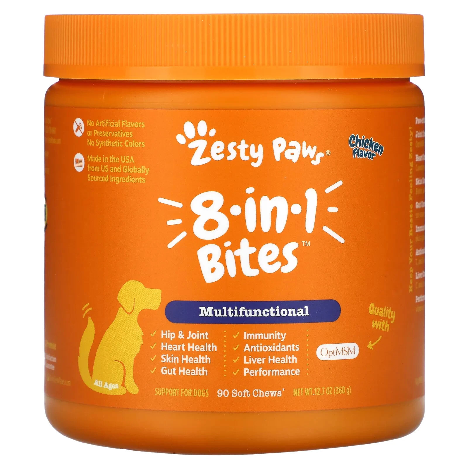 Zesty Paws, 8-in-1 Bites for Dogs, Multifunctional, All Ages, Chicken, 90 Soft Chews, 12.7 oz (360 g)