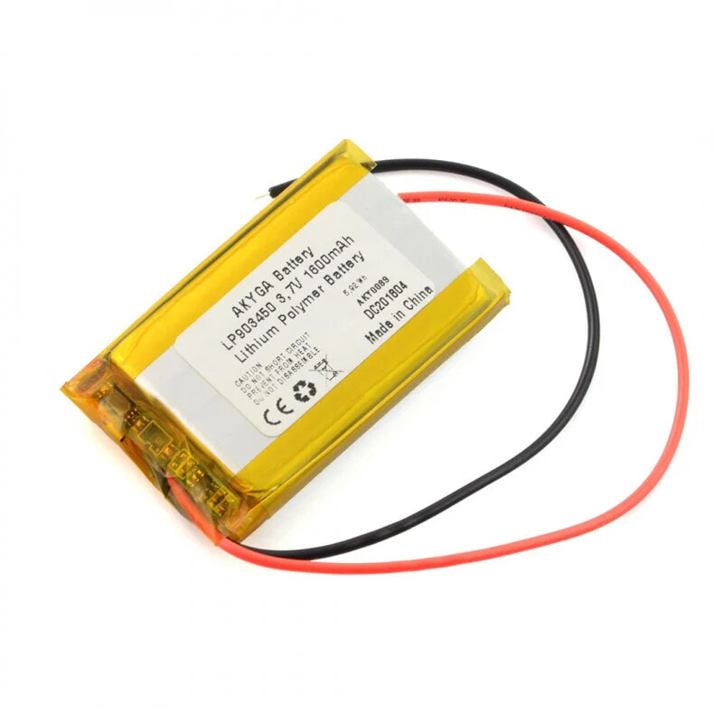 Akyga Battery Li-Pol 3,7V 1S 1600mAh - cables 150 mm - 50x34x9mm