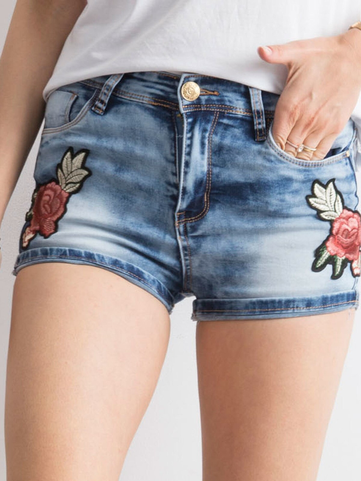 Женские джинсовые короткие шорты с нашивками розы Factory Price