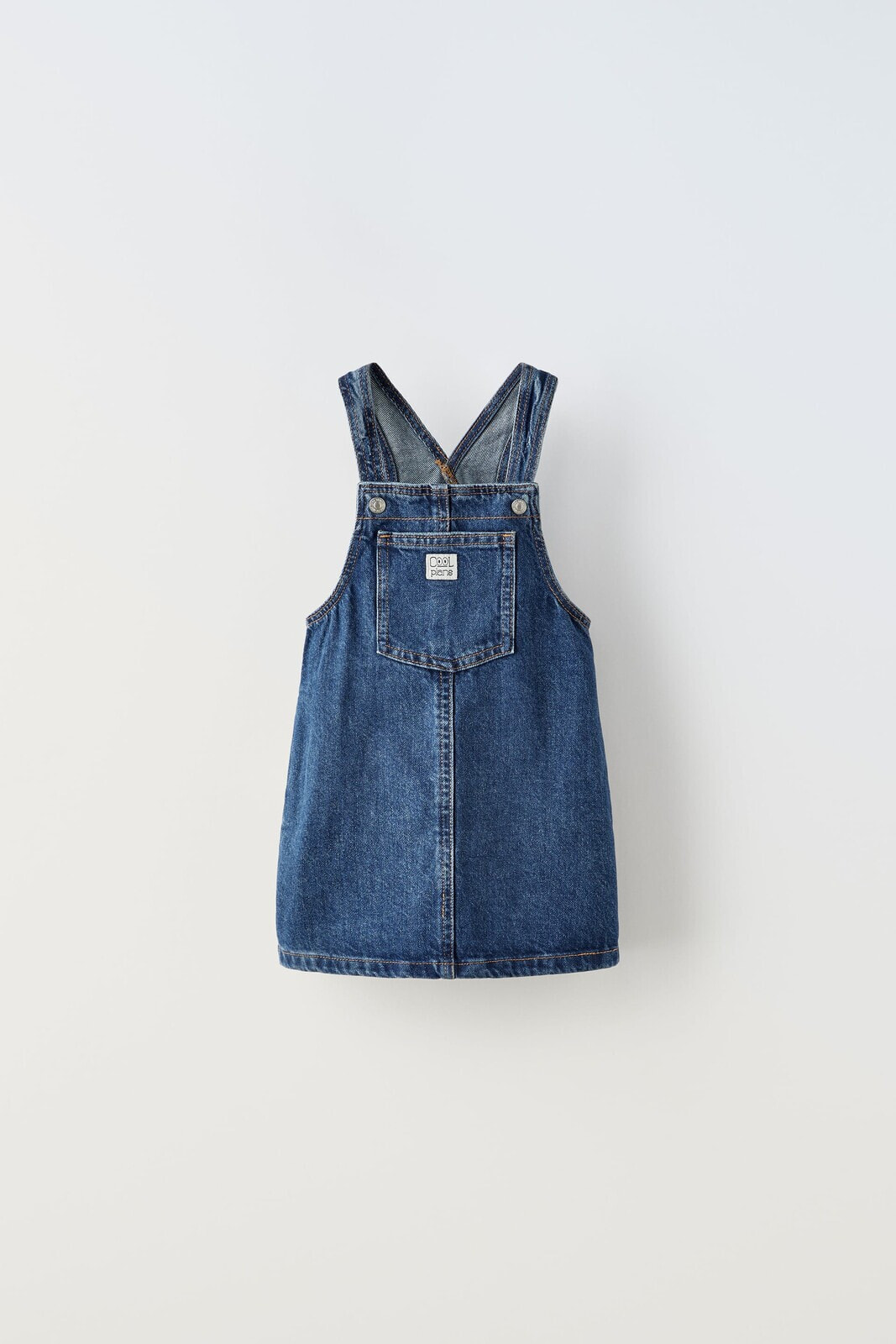 Denim pinafore dress with label detail