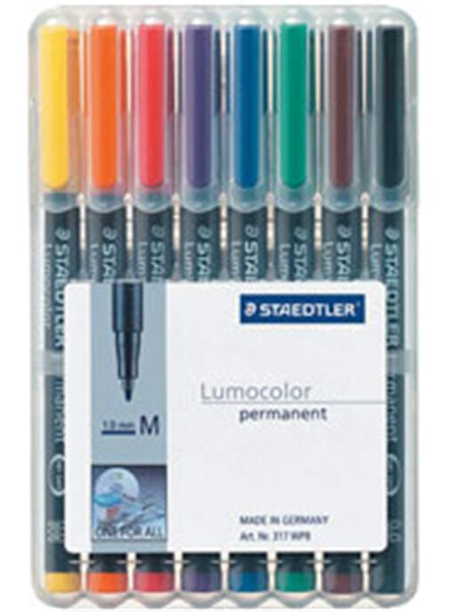 Staedtler 317 WP8 перманентная маркер Черный, Синий, Коричневый, Зеленый, Оранжевый, Красный, Фиолетовый, Желтый 8 шт