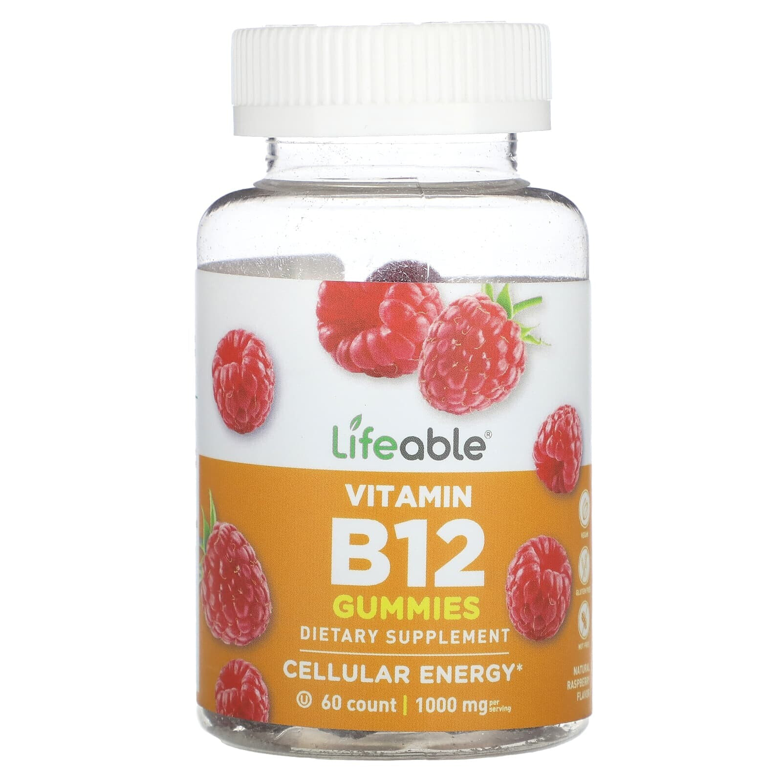 Lifeable, Vitamin B12 Gummies, Natural Raspberry, 500 mg, 60 Gummies