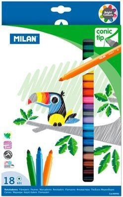 Milan felt-tip pens, conical tip, 18 colors