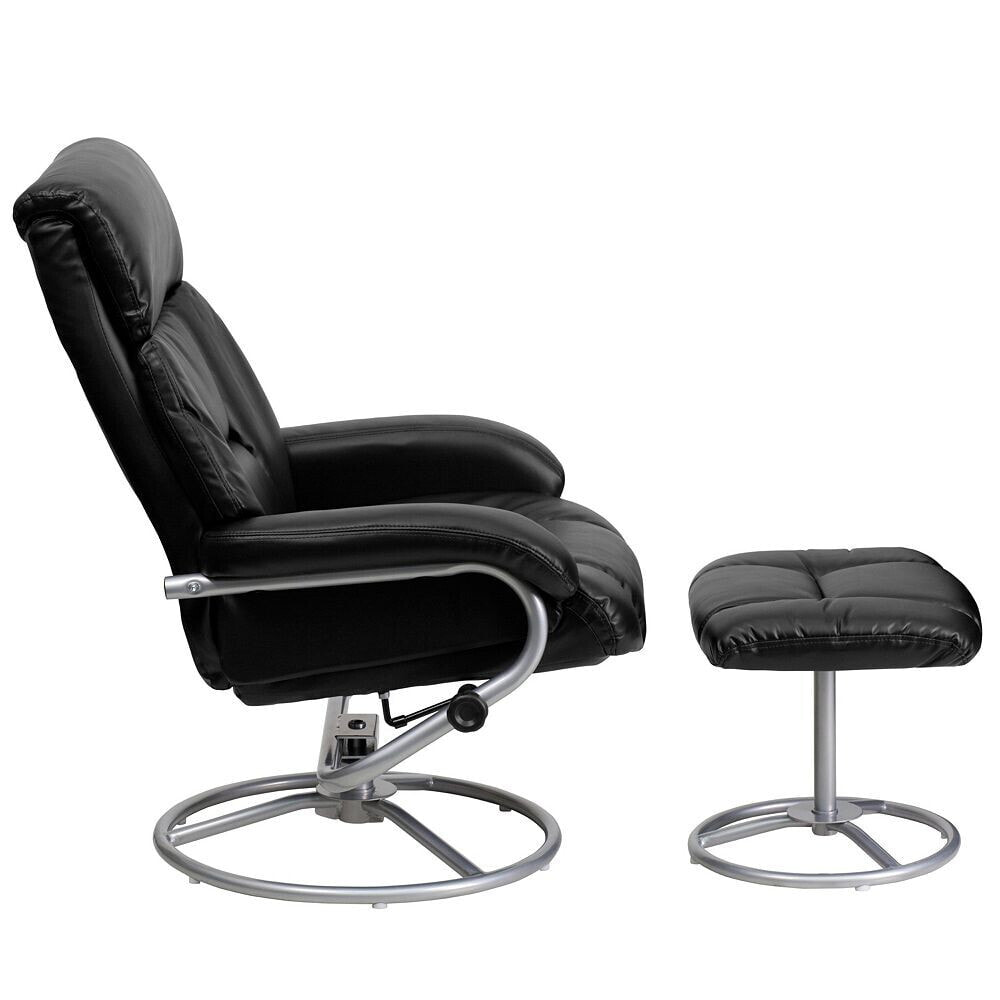 Flash Furniture contemporary Black Leather Recliner And Ottoman With Metal Base