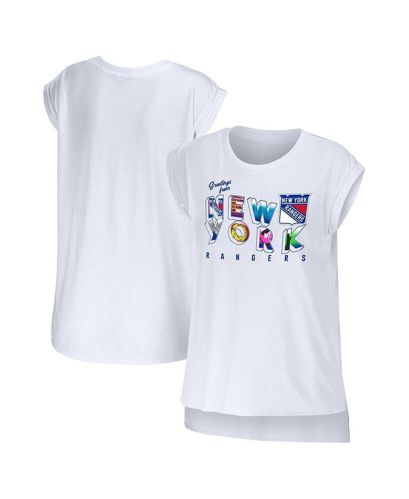 WEAR by Erin Andrews women's White New York Rangers Greetings From Muscle T-shirt
