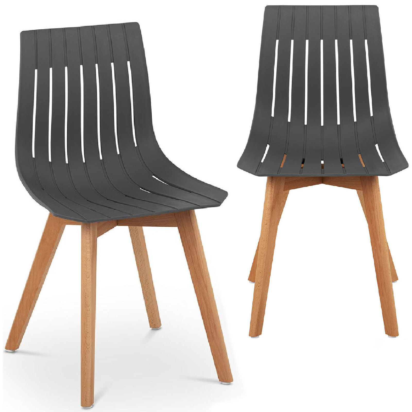 Plastic chair with wooden legs for home office up to 150 kg, 2 pcs. Gray