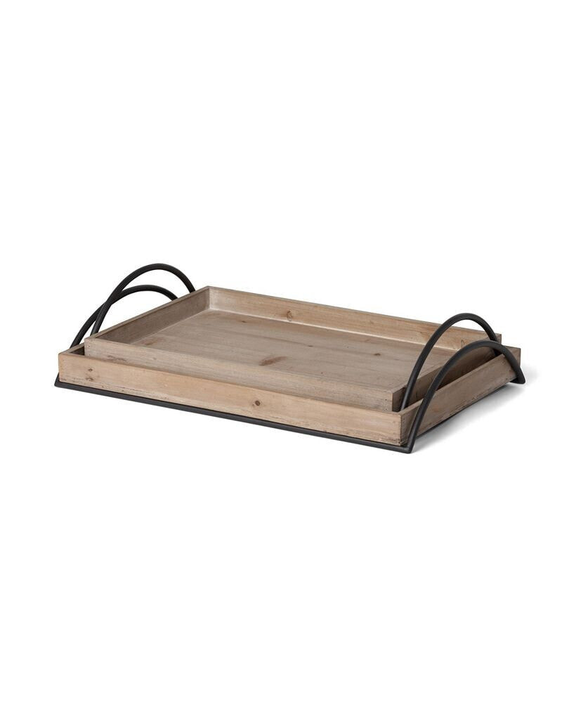Park Hill Collection wood Trays with Iron Handle