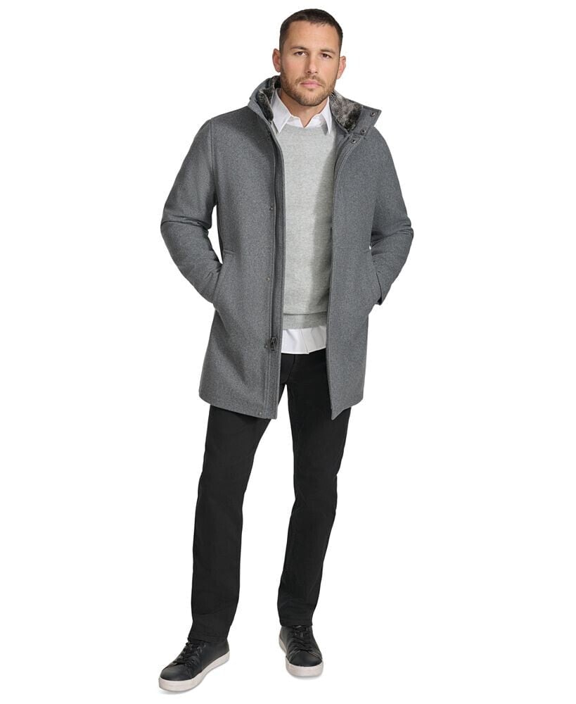 Calvin Klein men's Urban Walker Coat with Detachable Faux Rabbit Fur at Interior Collar