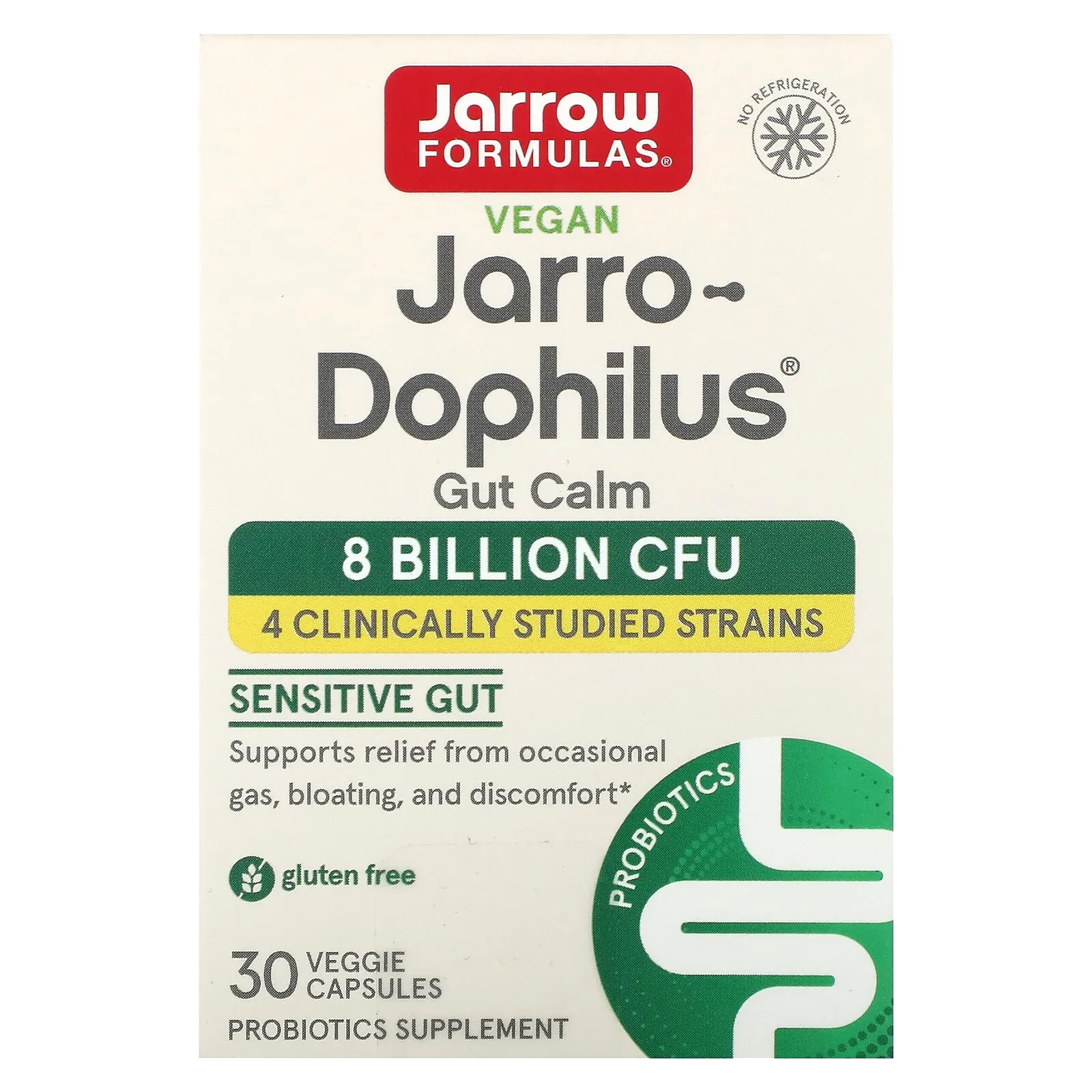 джэрроу формулас, Jarro-Dophilus Gut Calm, 30 вегетарианских капсул с отсроченным высвобождением
