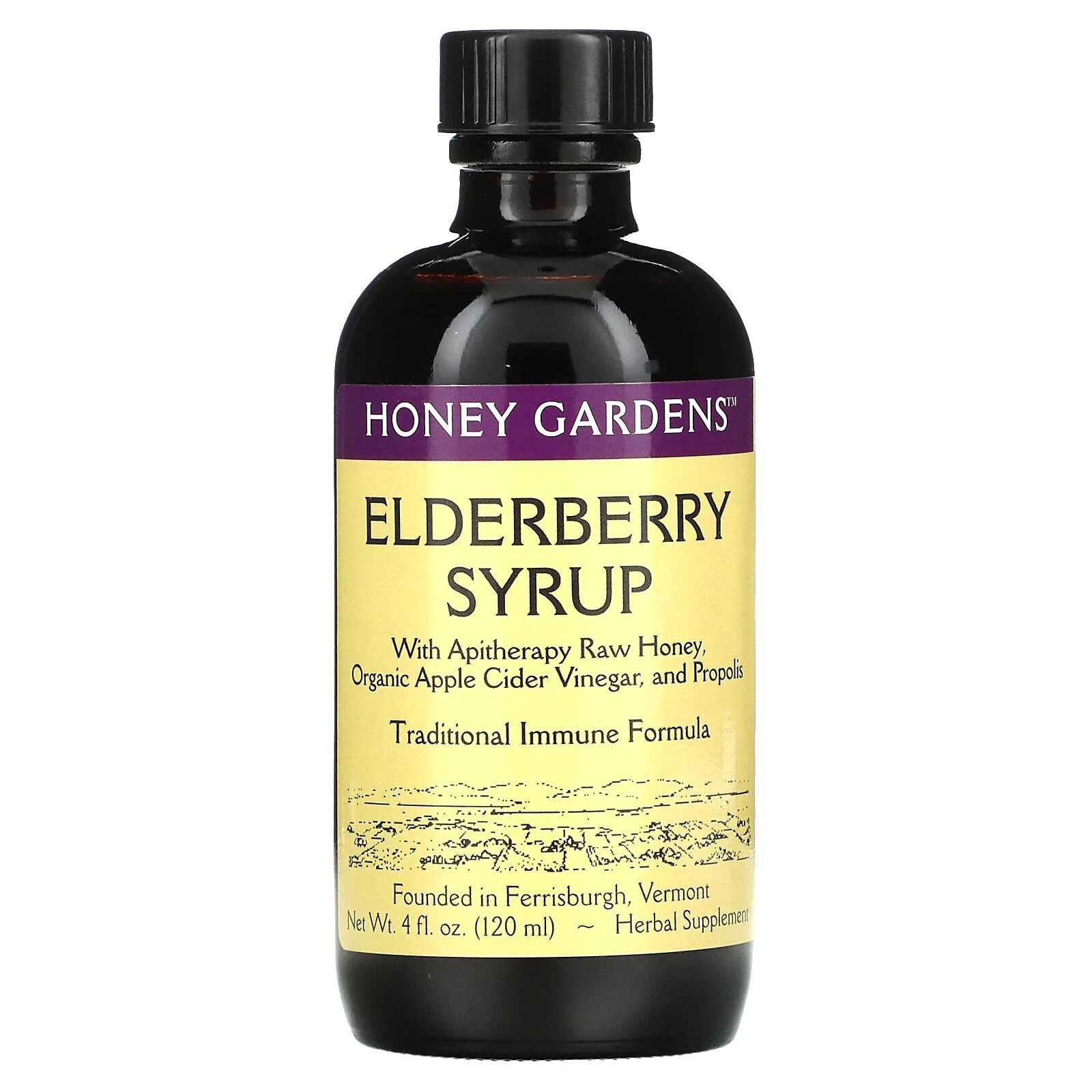 Honey Gardens, сироп бузины с сырым медом для апитерапии, органическим яблочным уксусом и прополисом, 240 мл (8 жидк. унций)