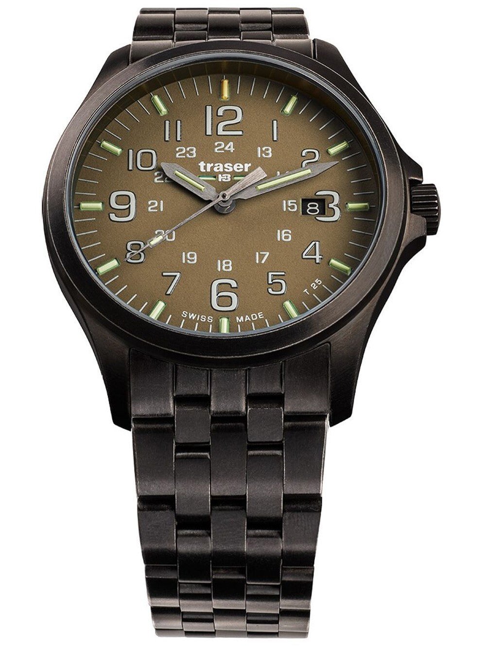 Мужские наручные часы с черным браслетом Traser H3 108738 P67 Officer GunMetal Khaki Mens 42mm 10ATM