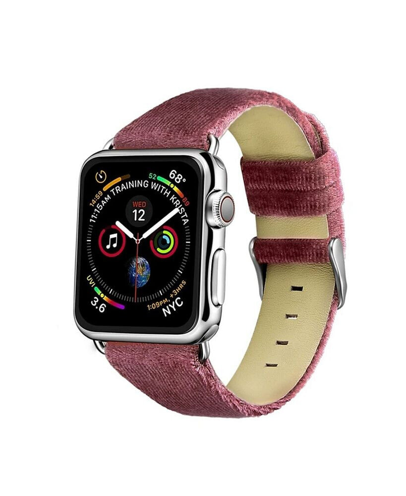 Posh Tech men's and Women's Apple Berry Wool Velvet, Leather, Stainless Steel Replacement Band 44mm