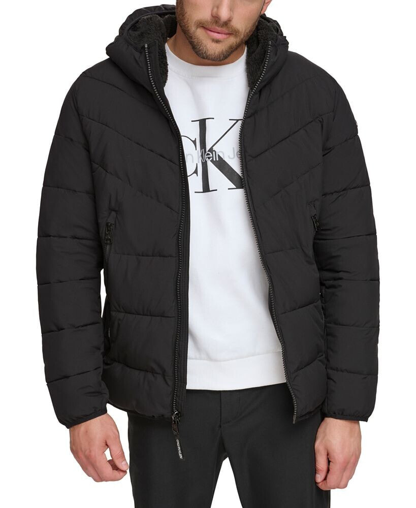 Calvin Klein men's Chevron Stretch Jacket With Sherpa Lined Hood