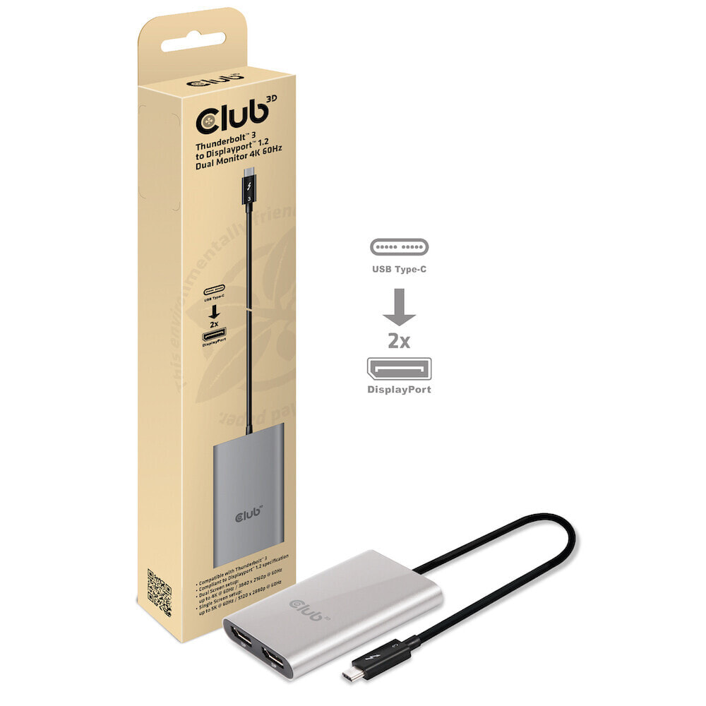 CLUB3D Thunderbolt™ 3 to Displayport™ 1.2 Dual Monitor 4K 60Hz CSV-1577