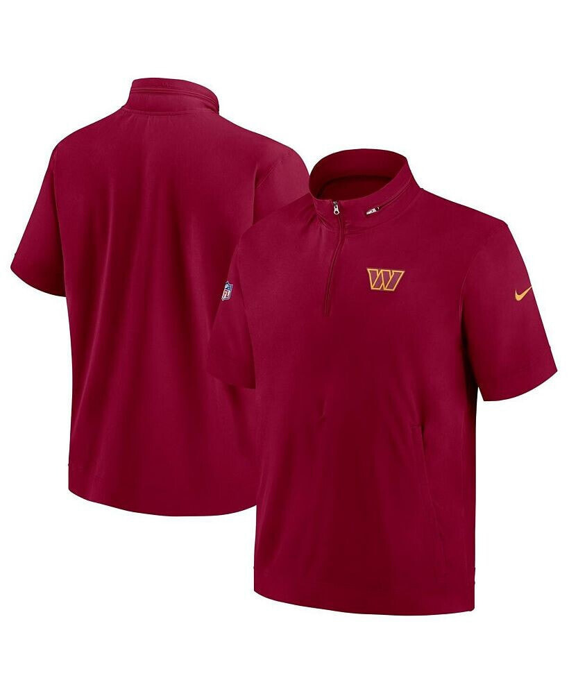 Nike men's Burgundy Washington Commanders Sideline Coach Short Sleeve Hoodie Quarter-Zip Jacket
