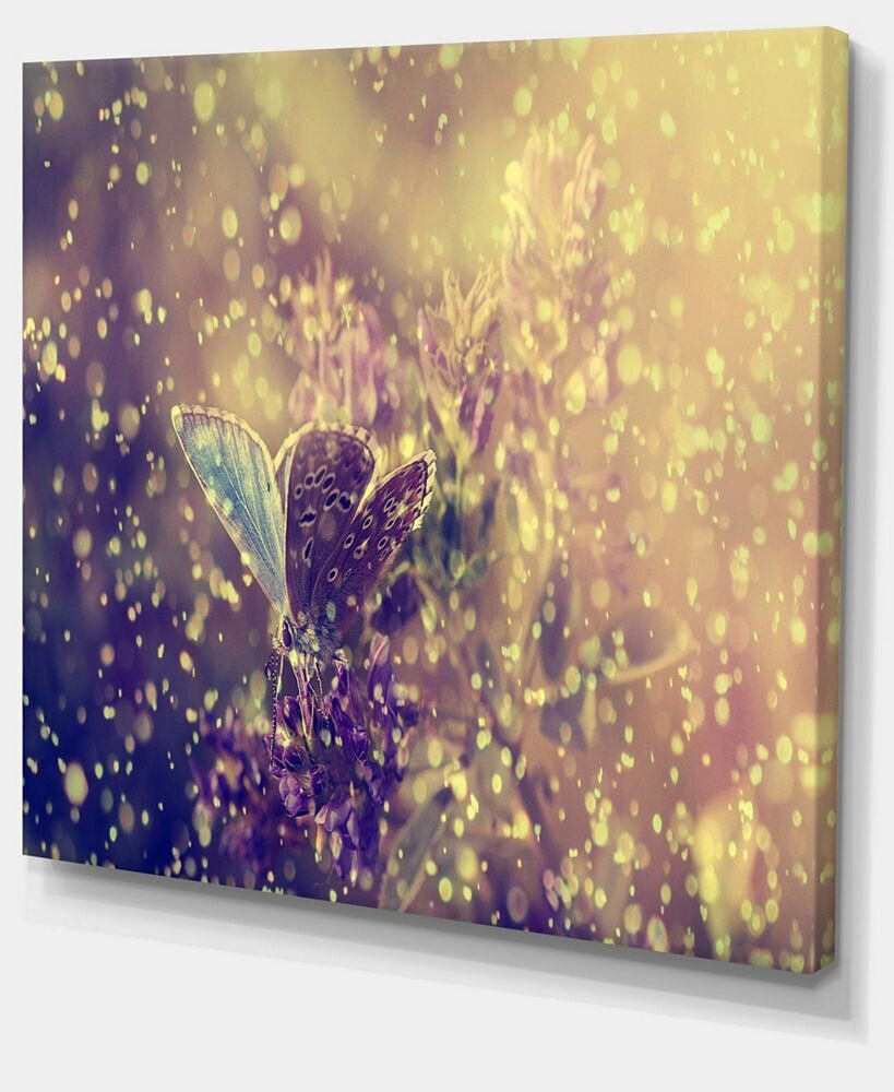 Designart Blue Butterfly And Purple Flowers Canvas Art Print - 40