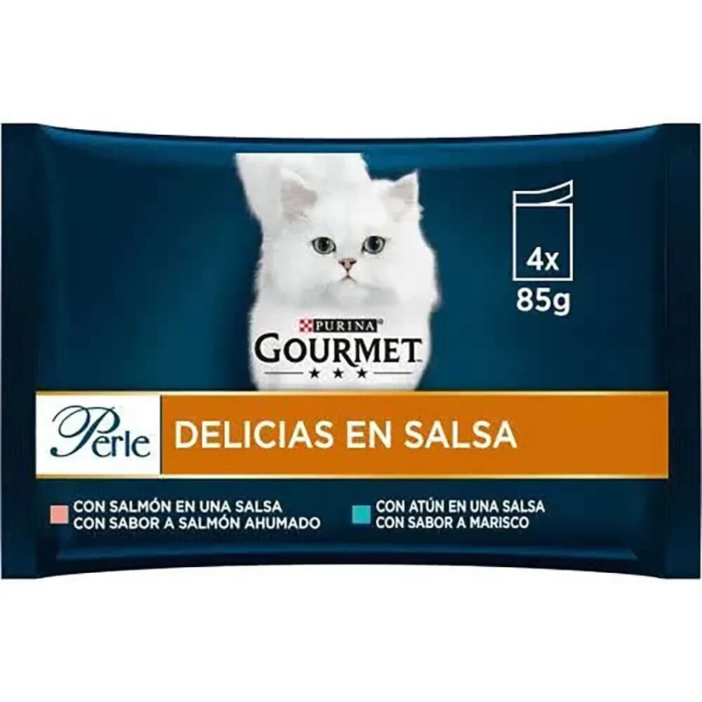 PURINA Gourmet Perle Delicias Sauce Tuna Salmon 4x85g Cat Snack 12 Units