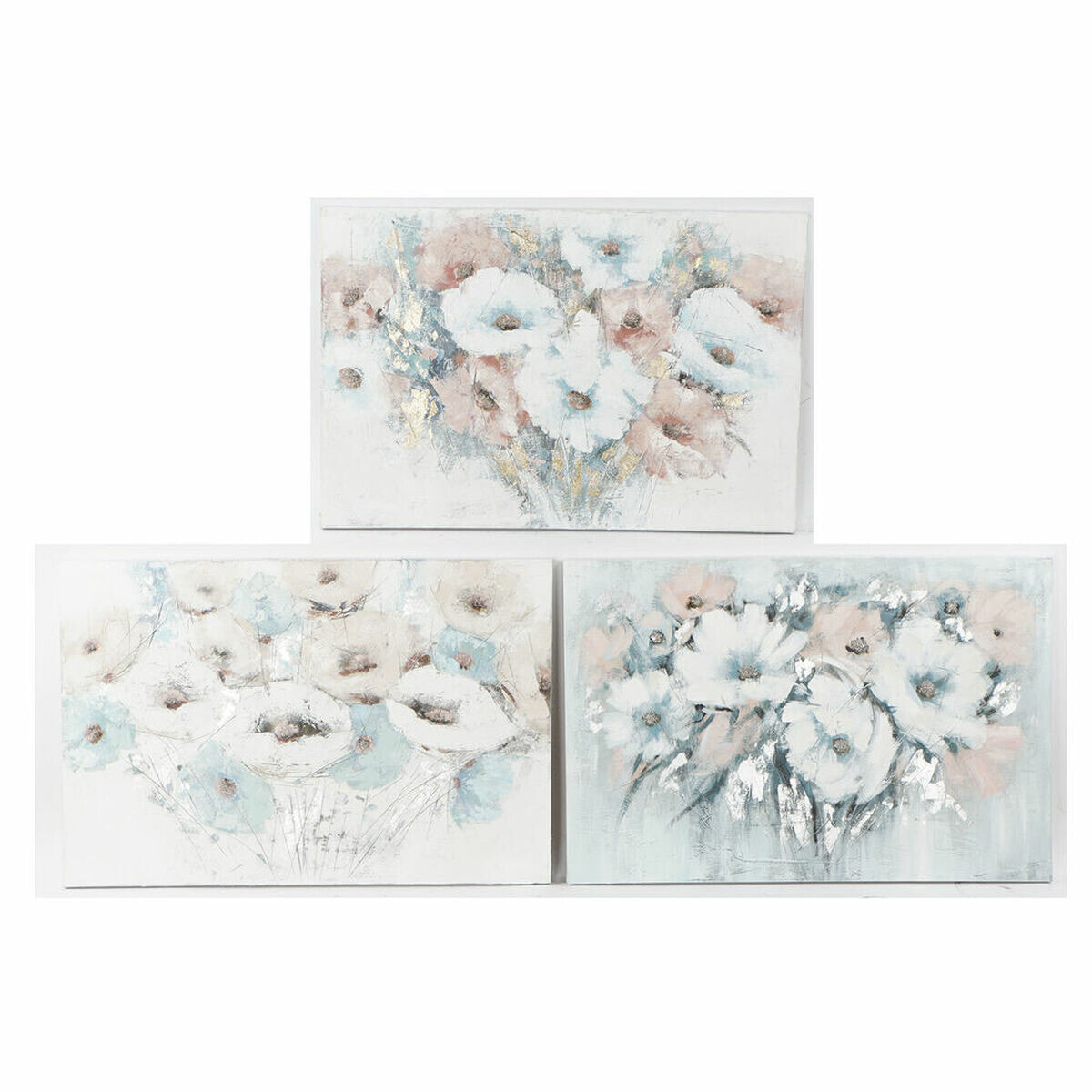 Painting DKD Home Decor 120 x 3,5 x 80 cm Flowers Shabby Chic (3 Pieces)