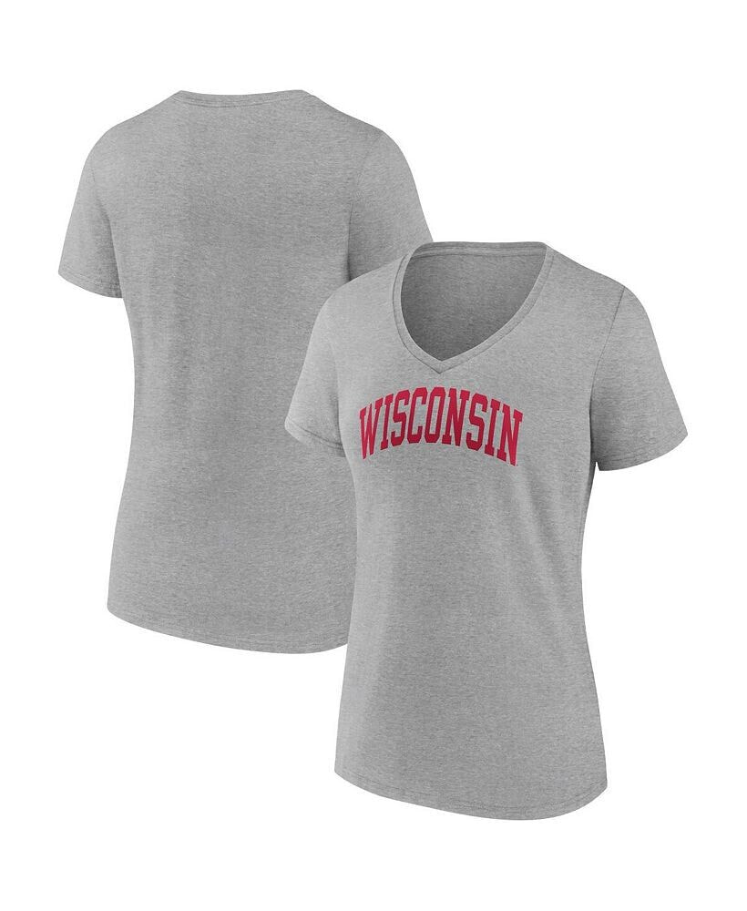 Fanatics women's Branded Heather Gray Wisconsin Badgers Basic Arch V-Neck T-shirt