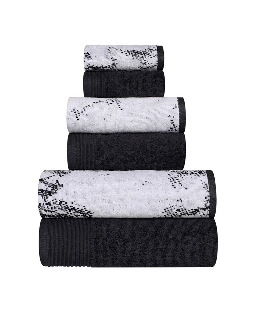 Superior quick Drying Cotton Solid and Marble Effect 6 Piece Towel Set