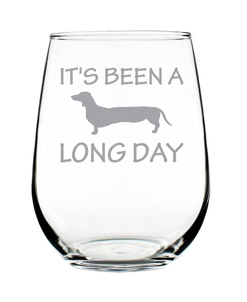 Bevvee it's Been a Long Day Funny Dachshund Dog Gifts Stem Less Wine Glass, 17 oz