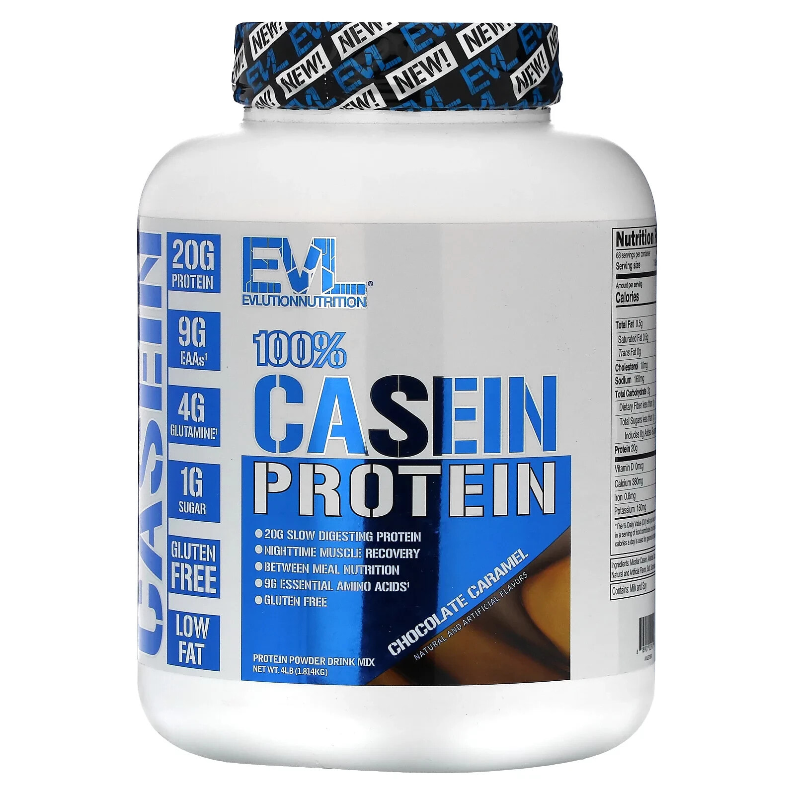 EVLution Nutrition, 100% казеиновый протеин, шоколадная карамель, 454 г (1 фунт)