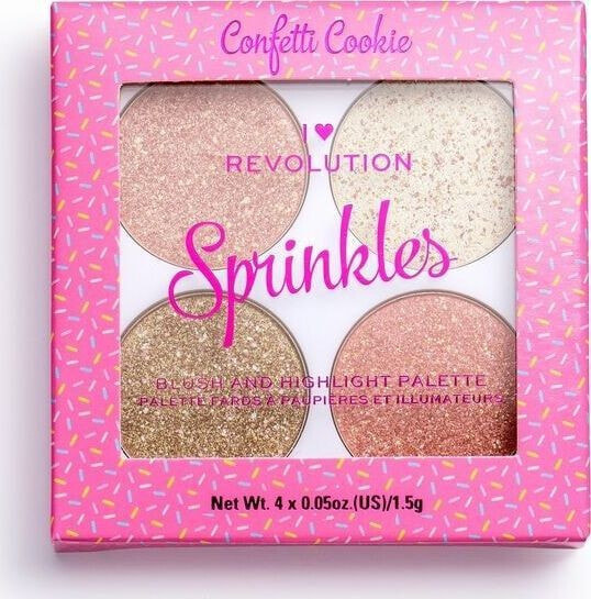 Revolution Sprinkles Confetti Cookie Палетка  румян и хайлайтеров для лица 4х 1,5 г