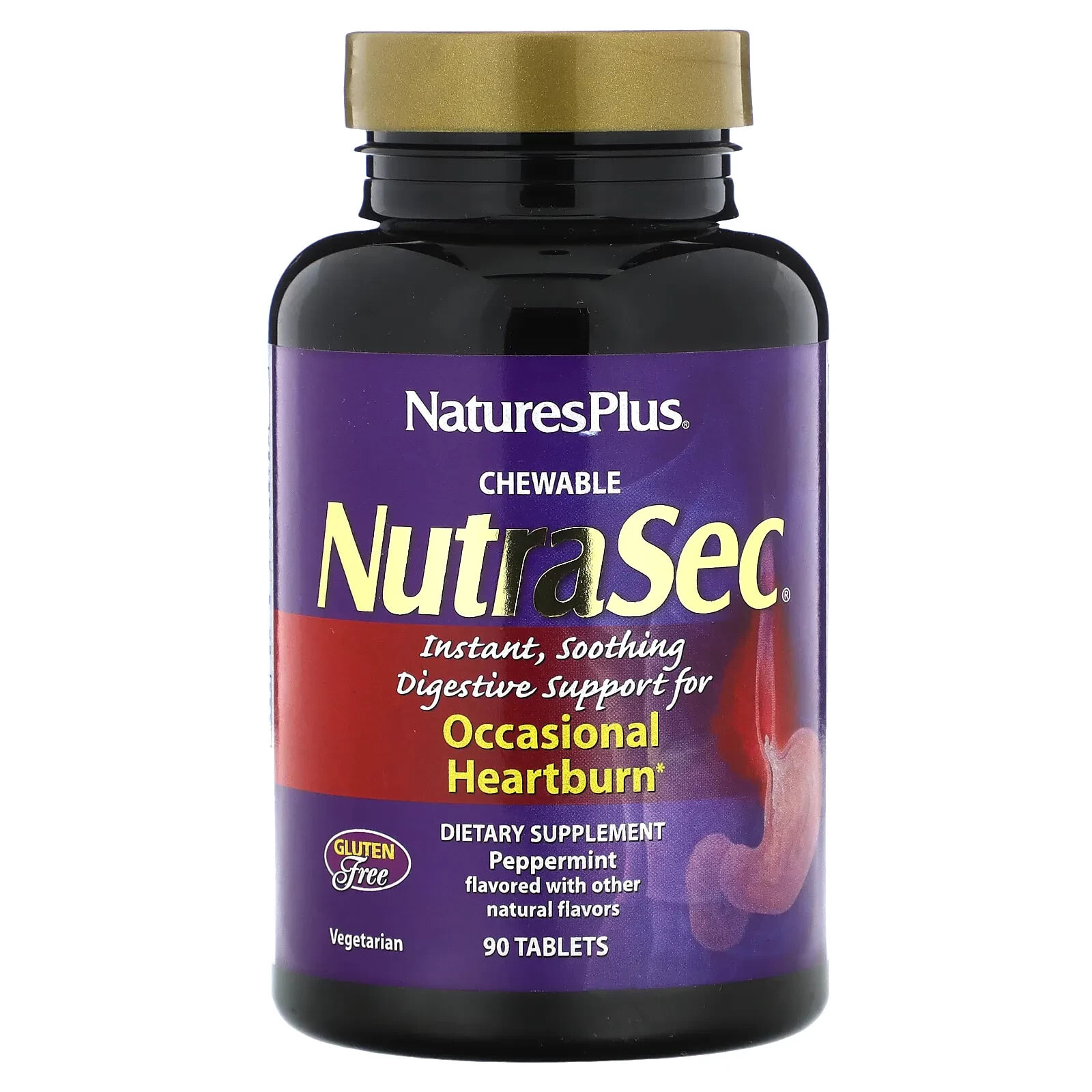 NaturesPlus, Жевательные NutraSec, перечная мята, 90 таблеток