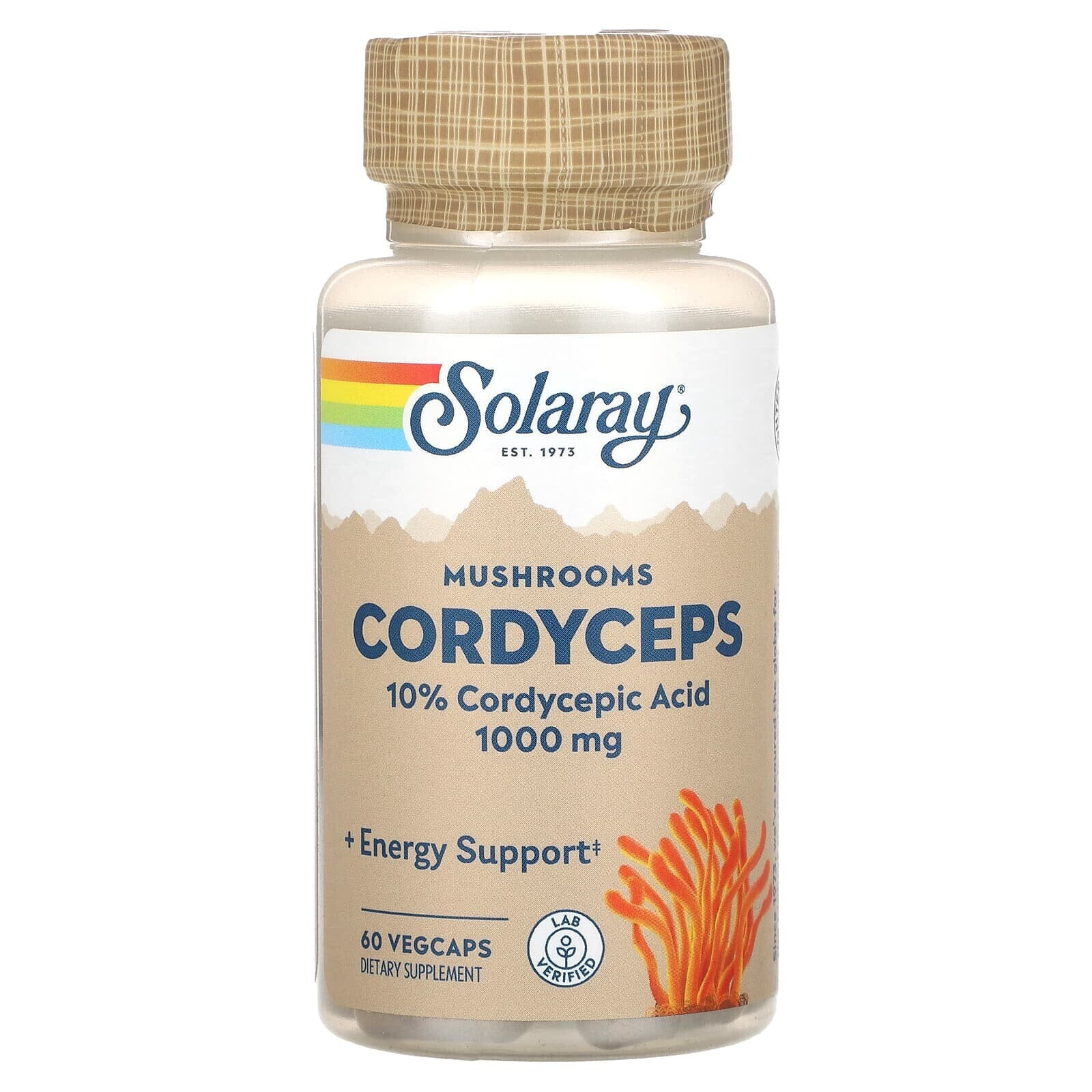 Solaray, Грибы, кордицепс, 500 мг, 60 капсул на растительной основе