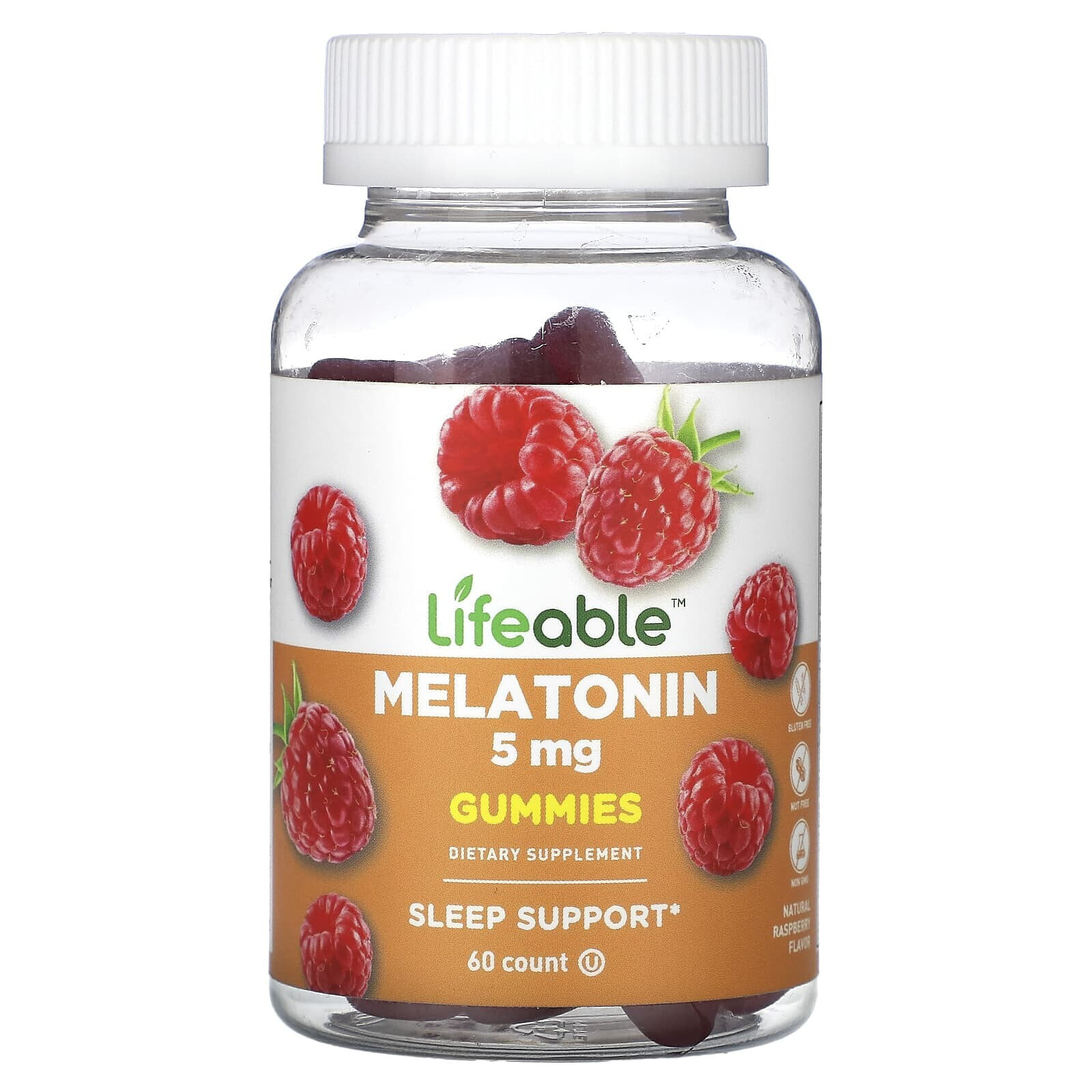 Melatonin Gummies, Natural Raspberry, 5 mg, 60 Gummies (2.5 mg per Gummy)