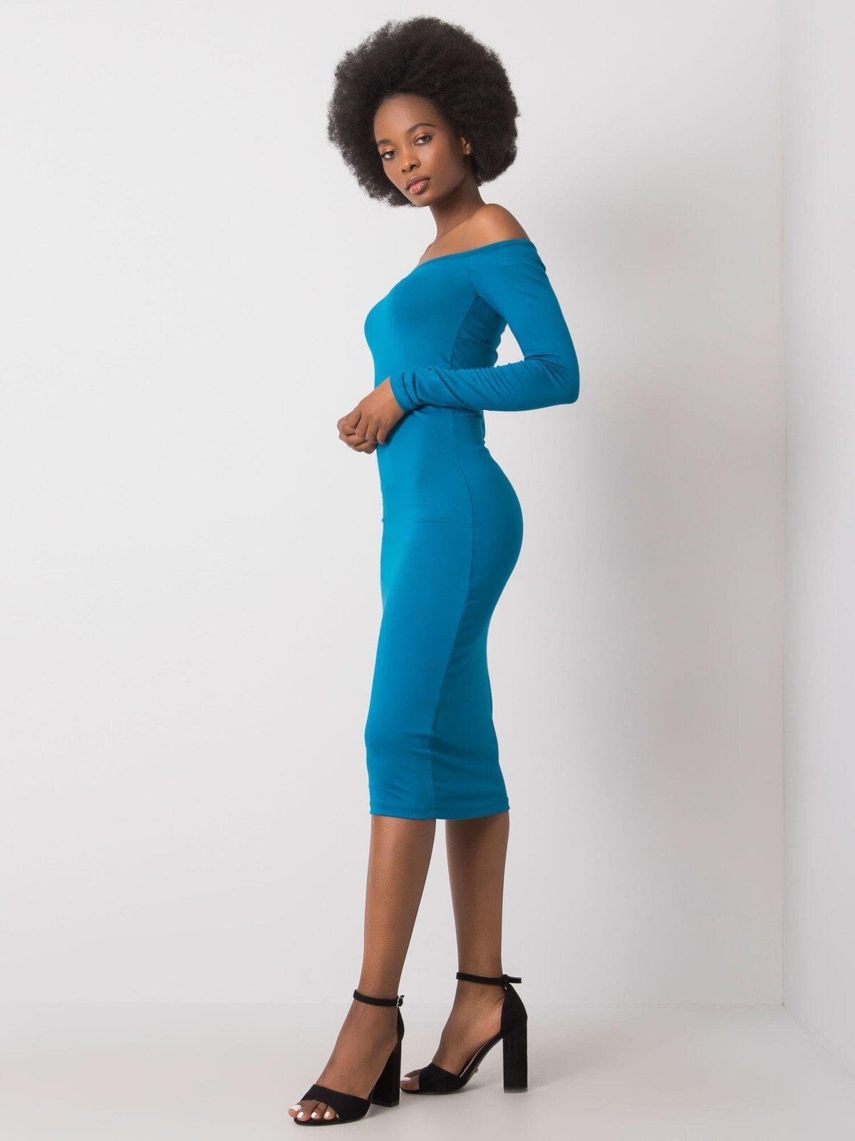 Женское трикотажное платье с открытыми плечами Factory Price голубой