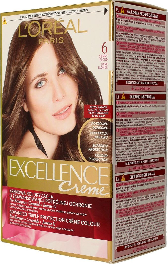 L'Oreal Paris Excellence Creme 6 Стойкая ухаживающая краска для волос, оттенок темно-русый