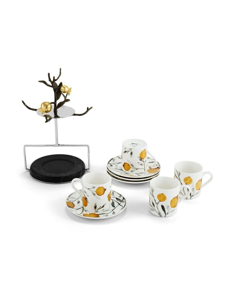 Pomegranate 9 Piece Demitasse Cups and Stand Set