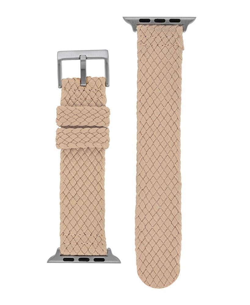 Women's Tan Woven Elastic Perlon Band with Silver Tone Stainless Steel Lugs for 42, 44, 45, Ultra 49mm Apple Watch