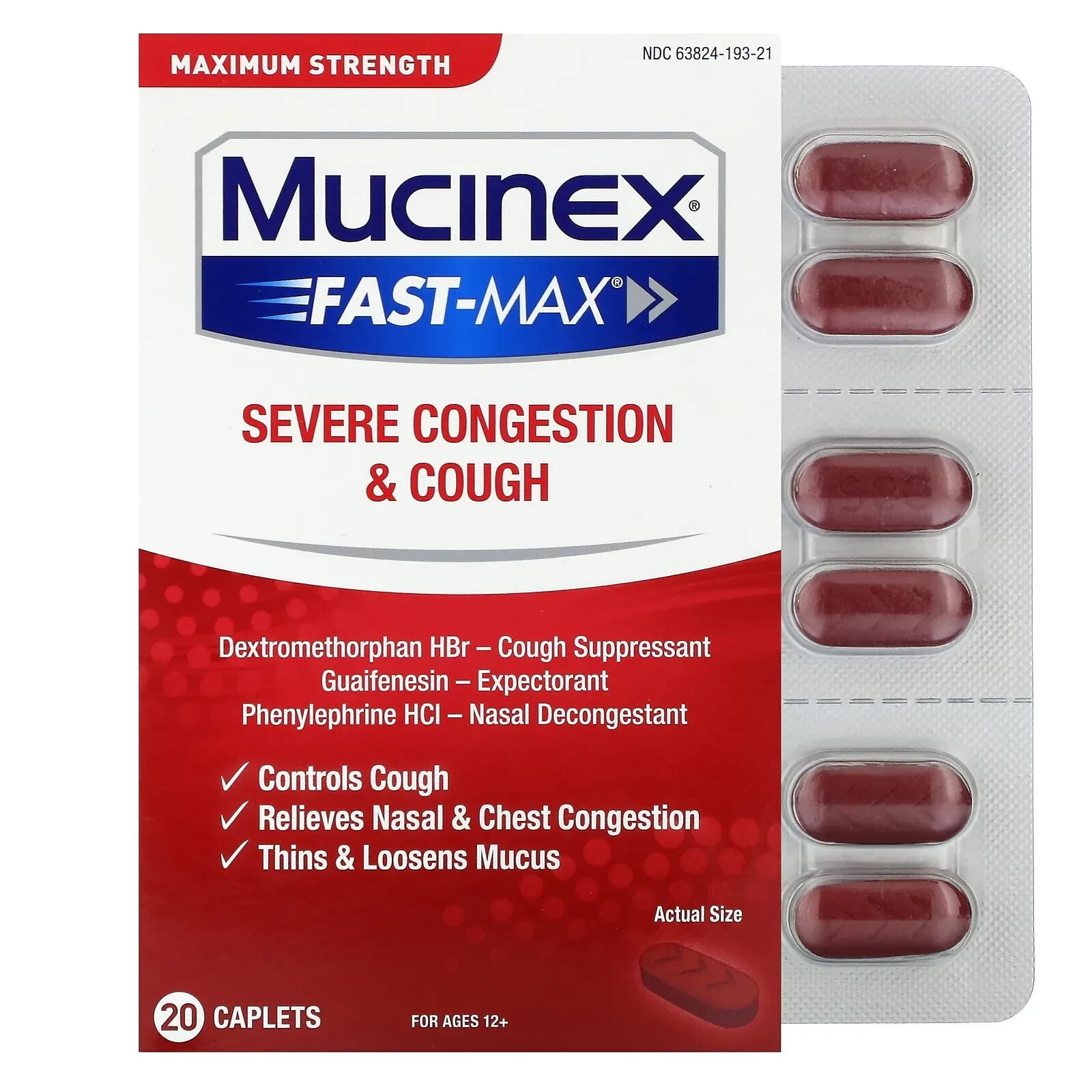 Mucinex, Mucinex Fast-Max, для детей от 12 лет, 20 капсул