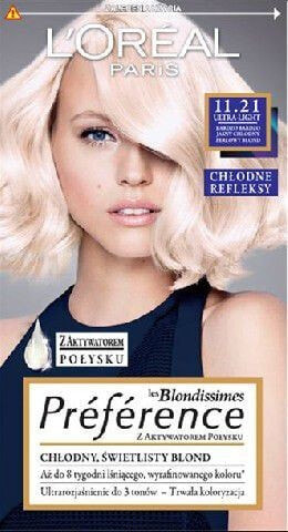 L'oreal Paris Preference Farba 11.21 Осветляющая стойкая краска для волос, оттенок очень светлый прохладный жемчужный блонд