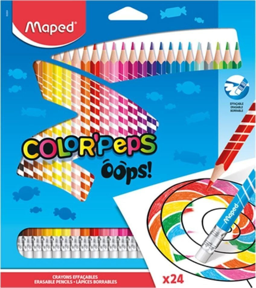 Maped Kredki Colorpeps Oops trójkątne z gumką 24 kol