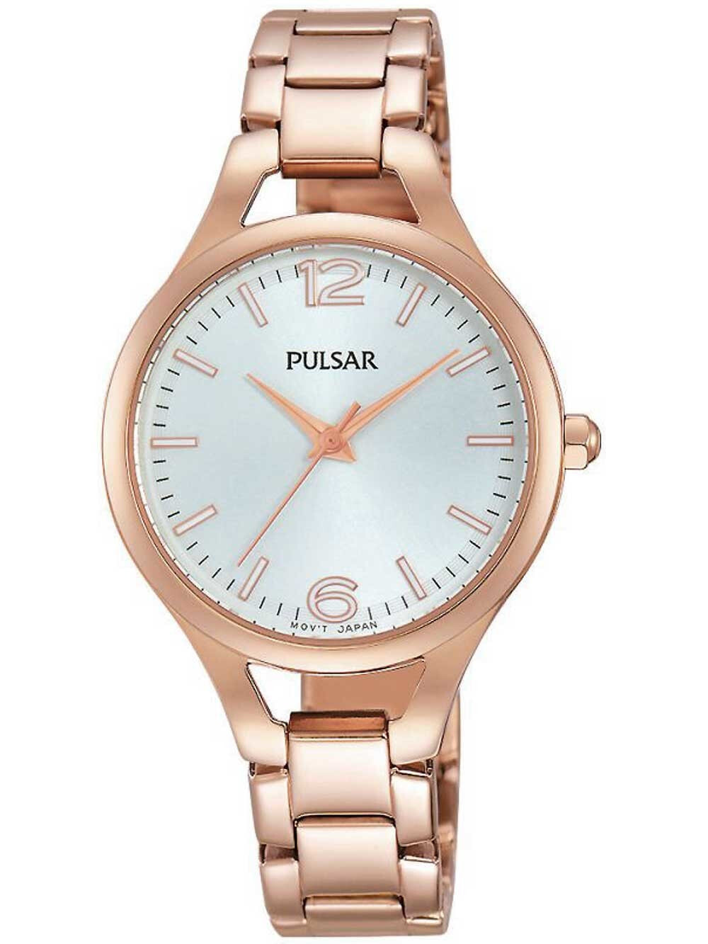 Женские наручные кварцевые часы Pulsar ремешок из нержавеющей стали. Водонепроницаемость-3 АТМ. Закаленное минеральное стекло, защищающее от царапин.