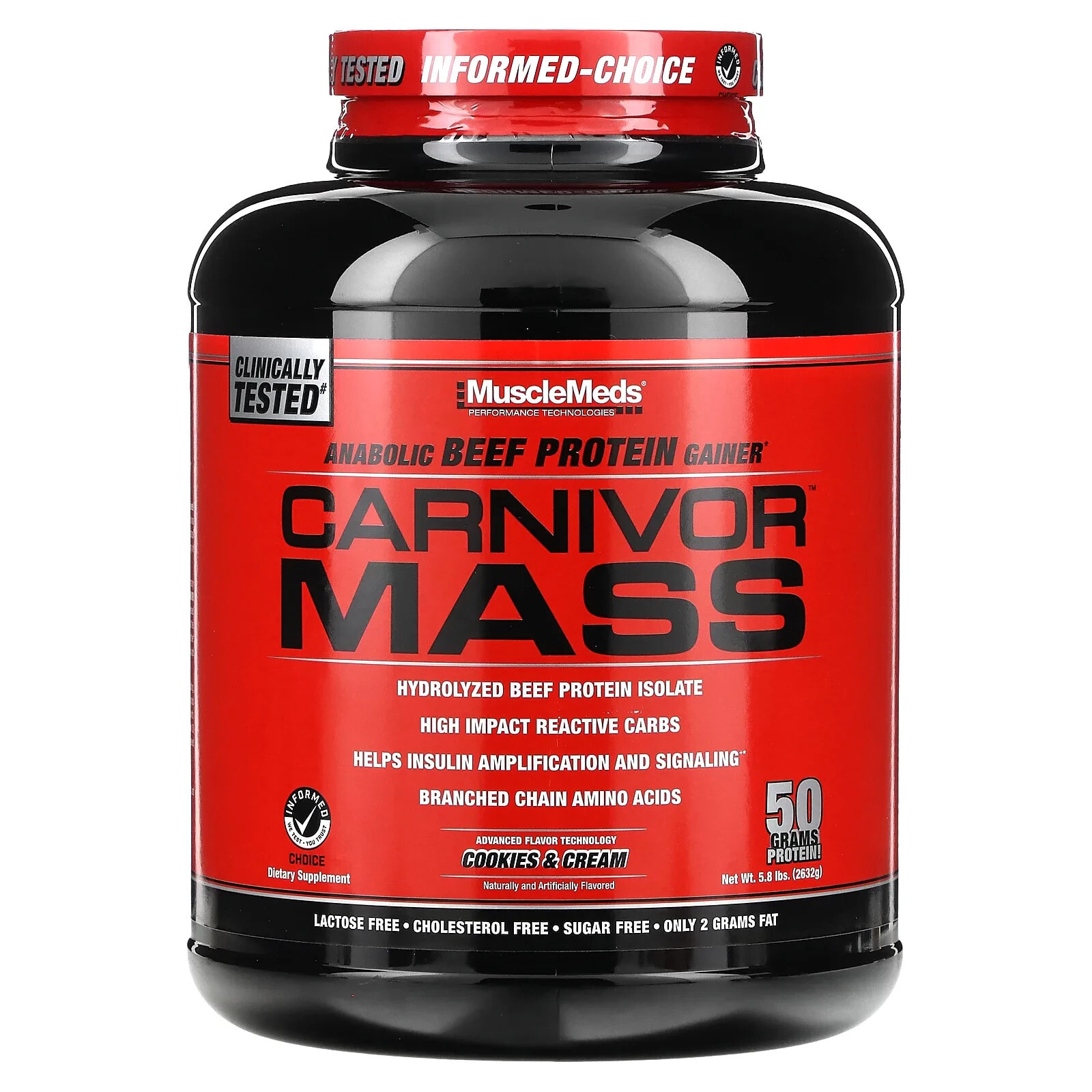 Carnivor Mass, Anabolic Beef Protein Gainer, Vanilla Caramel, 5.78 lbs (2,618 g)